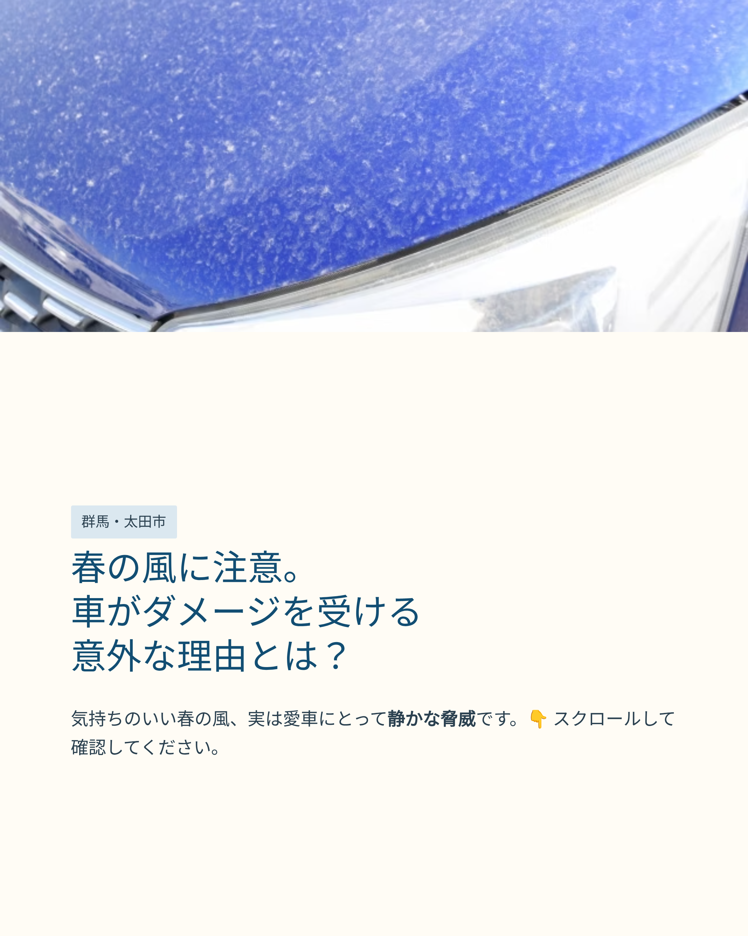 群馬・太田市】春の風に注意。車がダメージを受ける意外な理由とは